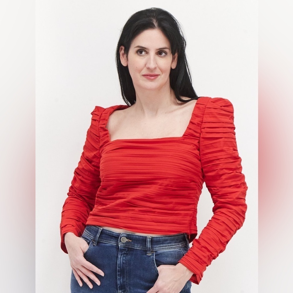 NEW Kourt Anastasia Ruched Pleated Blouse Cropped Reformation Red Size XXL NWT